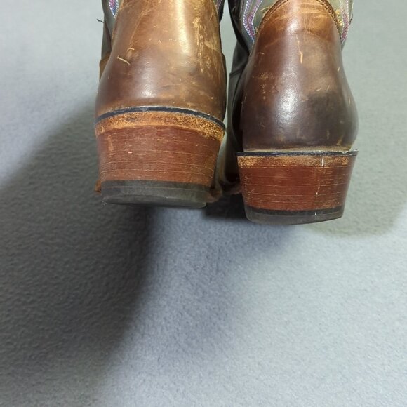 Justin Boots Women's 10B Brown With Green/Pink Uppers Western Heeled L2675 - Picture 7 of 12